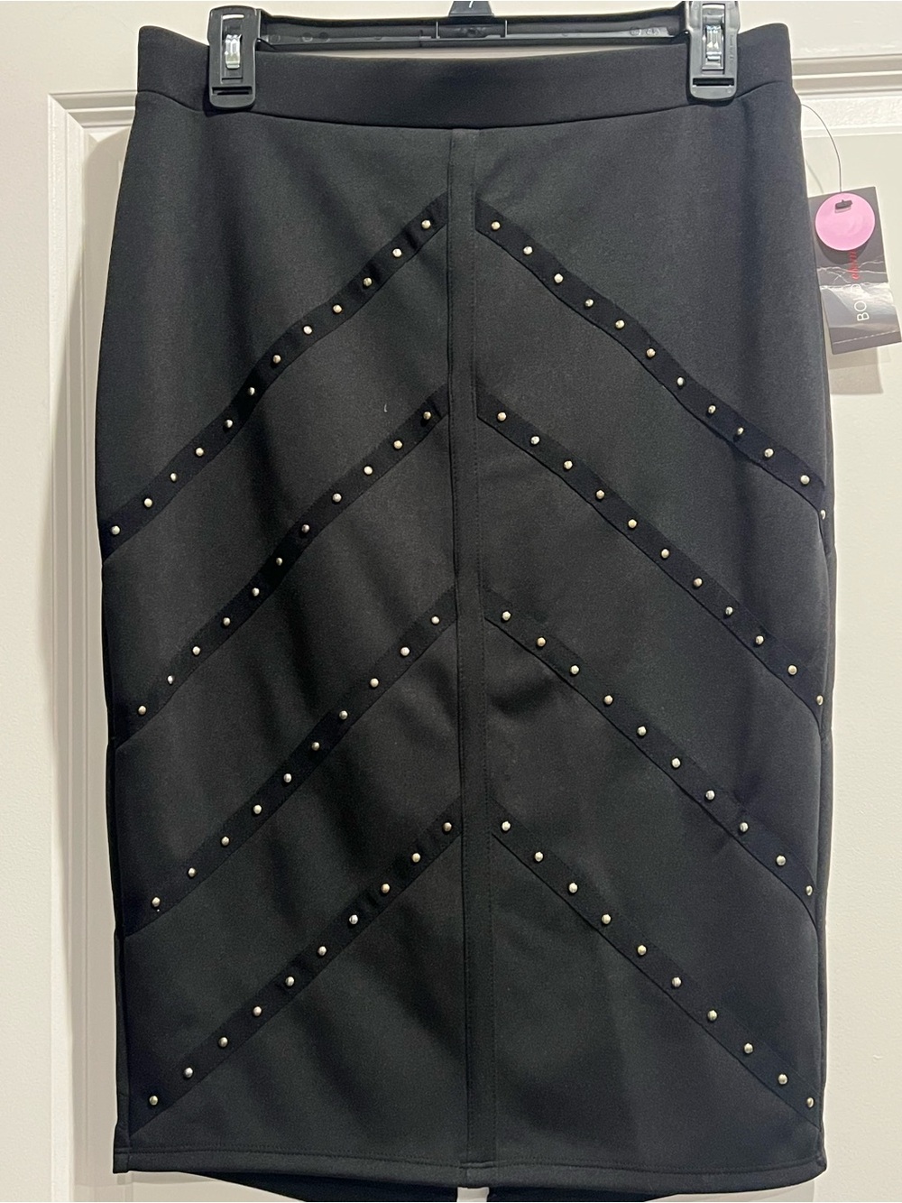 BOLD elements Black Studded Chevron Pencil Skirt